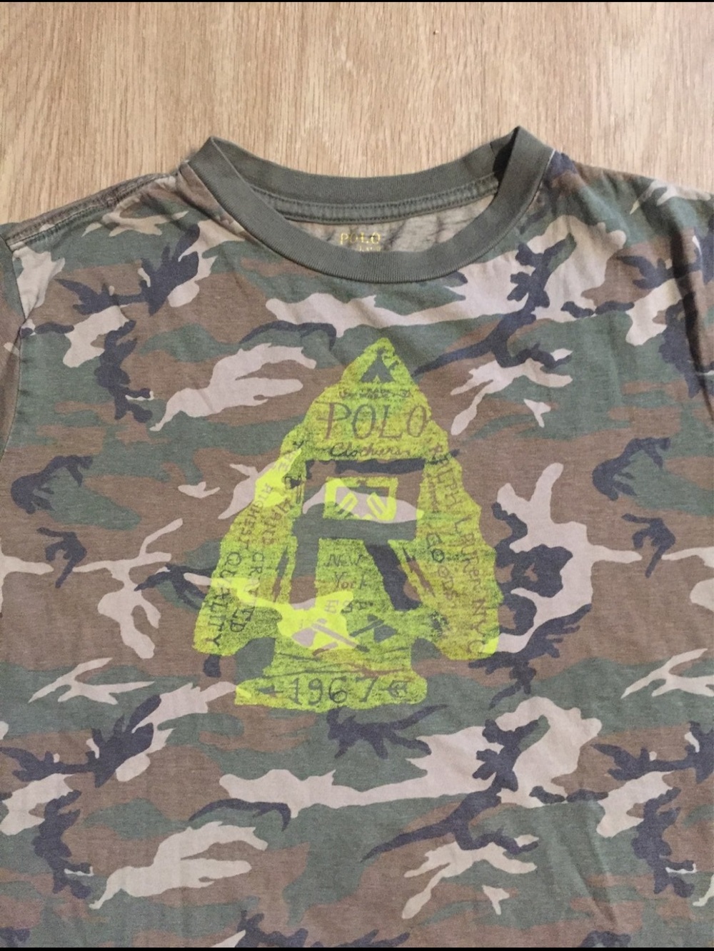 Polo by Ralph Lauren Green Camo Tee with Neon Yellow Graphic